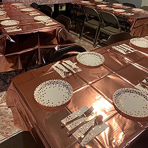 Image of Crackles Rectangular Rose Gold Shiny Metallic Tinsel Foil Solid Color Reusable Table Cover 1.37mX1.83m for Indoor Outdoor Party Birthday,Wedding,Thanksgiving,Christmas,Buffet Parties,Camping