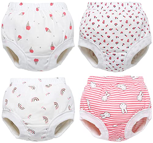 SEAUR Baby Girls Cotton Bloomers Toddler Cute Ruffle Diaper Cover Soft Assorted Underwear Breathable Panties 4 Pack