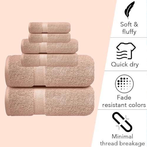 Image of Sulfar 100% Combed Cotton, 6 Pcs Towel Set - 2 Bath Towels (70 x 140 cm), 2 Hand Towels (40 x 70 cm) and 2 Face (30 x 30 cm) (600 GSM, Pack of 6) Nature Lux