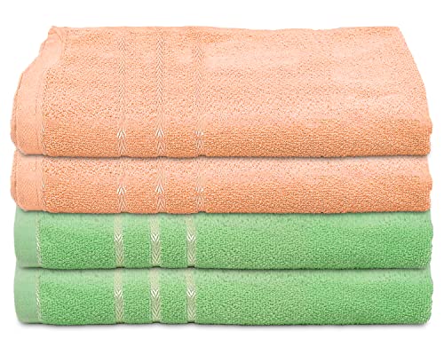 Image of Kuber Industries Soft Cotton Bath Towel for Hands, Face, Newborn Babies, Toddlers, Children, 19 inchx38 inch- Pack of 4 (Green & Peach)