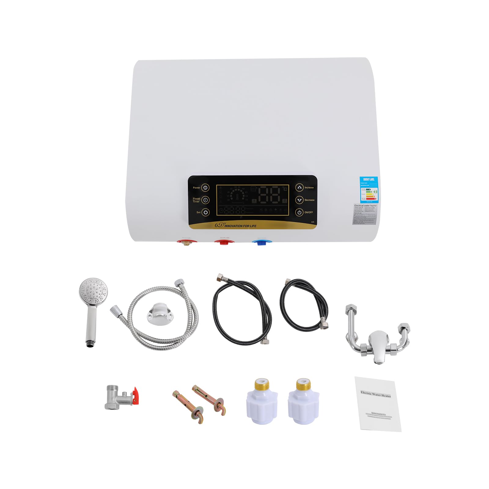 Serbatoio per acqua calda elettrica da 80 l, 220 V, scaldabagno a parete, con termostato, 30 – 75 °C, con unità doccia e dispositivo di protezione contro le perdite