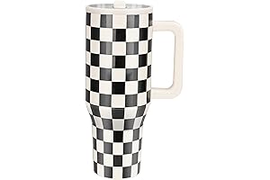 40oz Checkered Tumbler Cup with Handle, Flip Straw, Rubber Base Straw Perfect for Travel