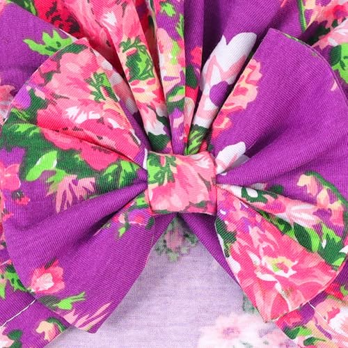 Image of BabyMoon Beanie Floral Bow Baby Boy's & Girl's Cap Kids | Toddler Infant Hat | Purple | 6-48 Months