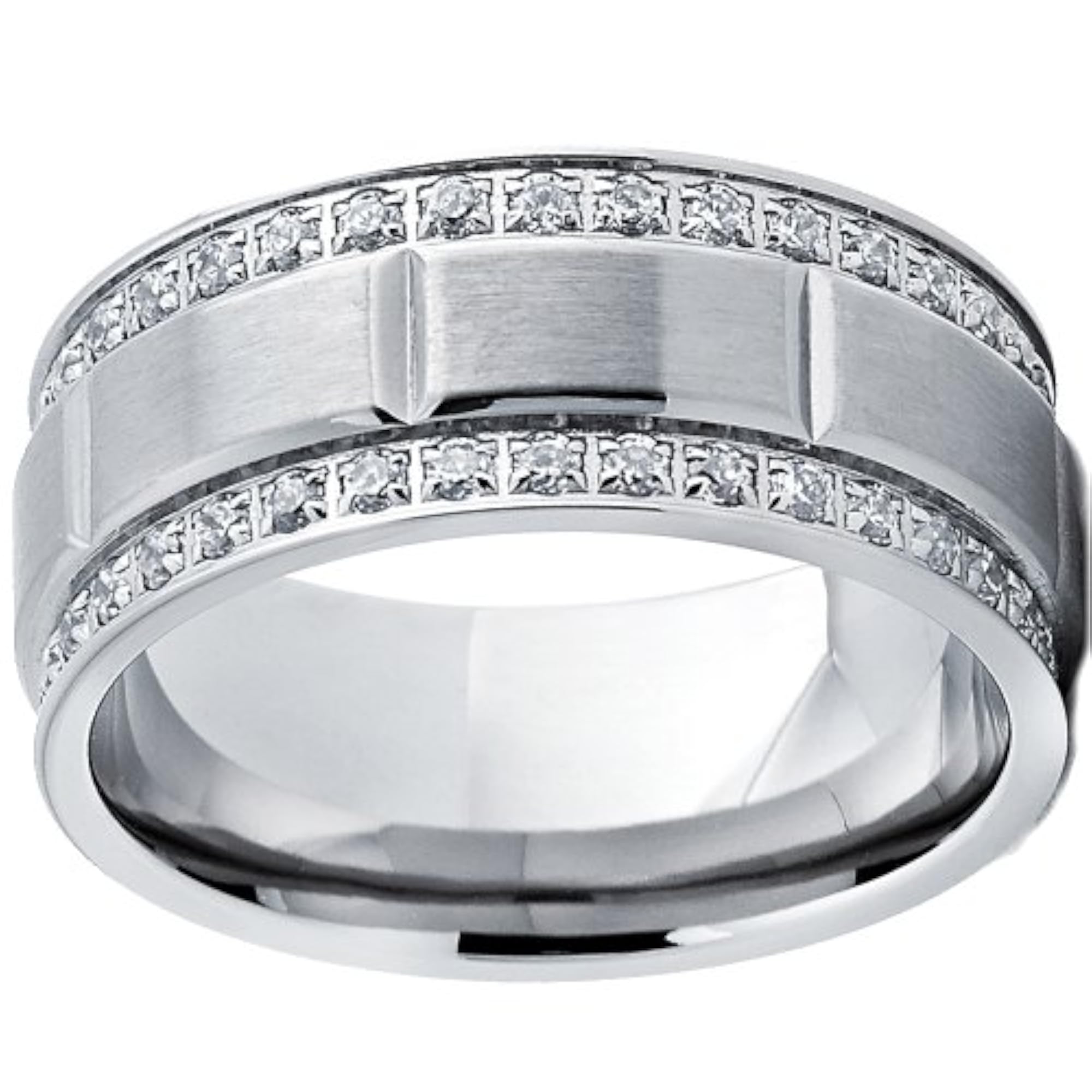 Men's Titanium Band Ring with Double Row Cubic Zirconia