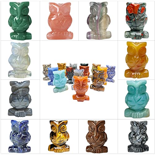Gemstone Owl Mix 3PCS, Wemeki Crystal Owl Statue, Gemstone Owl Figurines, Owls Animal Carvings, Hand-Carved Owl Figurines Collectibles for Office Decor (Mix Color 3PCS, 1.5 )