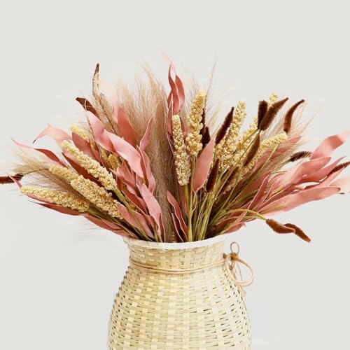KBREE Pampas Grass Bouquet 4 Pack, 17” Artificial Reed & Millet S...