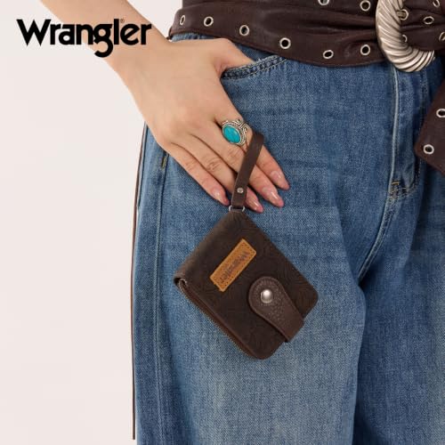 Image of Wrangler Wallet Women Small Credit Card Holder Zip Around Credit Card Case | Compact & Easy to Carry, Gifts for Women, with Rfid Blocking and Cash Compartment,Western Tooling Floral, Soft Vegan Leather