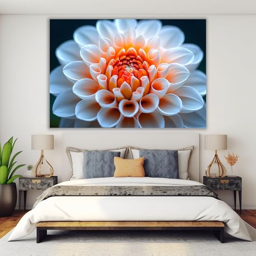 Gros plan centre de grande fleur blanche tableau mural pour raviver mur blanc - 4