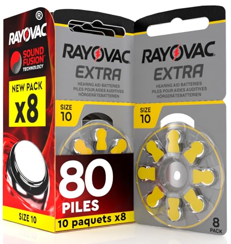 80 Piles pour appareils auditifs Rayovac Extra 10. - 10