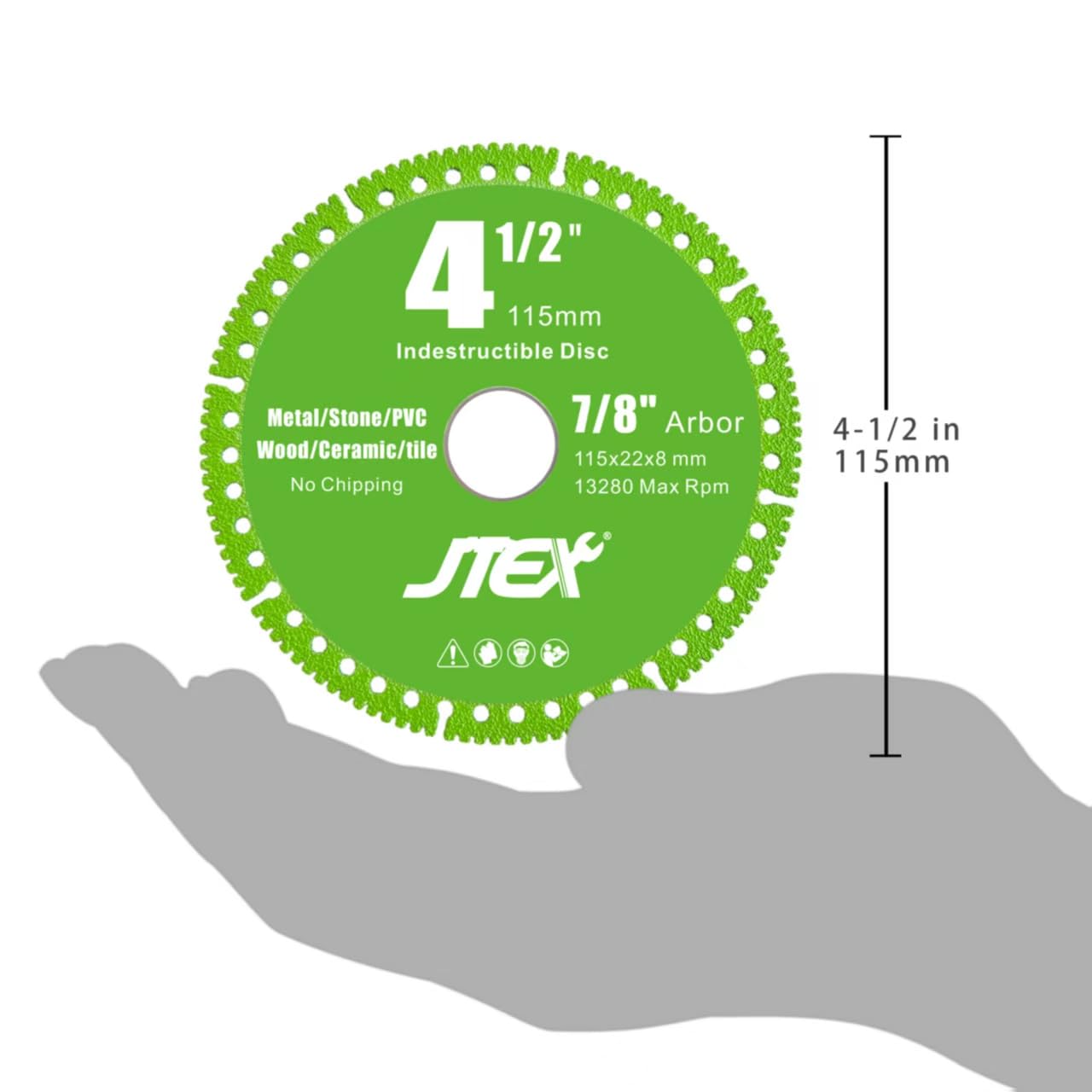 JTEX Disco indestructible para amoladora angular con 4-1/2 pulgadas de diámetro, eje de 7/8 pulgadas, hoja de corte de diamante multifuncional para metal, piedra, madera, azulejos, hormigón, tubos de
