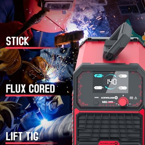 Image of ACEWELDER 140A Gasless Flux Core MIG Welder /Lift TIG /Stick 3 in 1 Welding Machine 110V Portable IGBT Inverter Synergy Welder Machine
