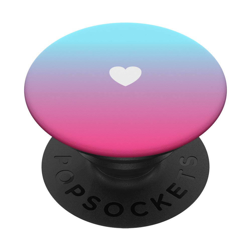 White Heart - Hot Pink & Blue Cotton Candy Ombre Pattern PopSockets PopGrip: Swappable Grip for Phones & Tablets