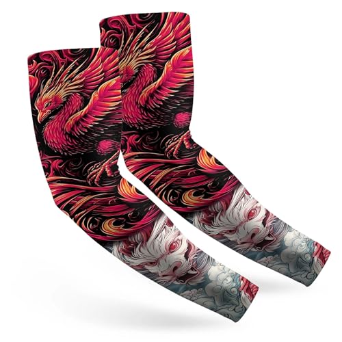 Amasnay Phoenix Tattoo Arm Sleeves for Men Women, Sun Protection Sports Cooling Compression Sleeves for Outdoor Work, Men & Women