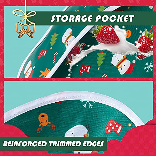 Little Dimsum Christmas Feeding Baby Bibs Waterproof Drool Christmas Bib Coverall 2 PCS Set Adjustable Closure for Babies Toddlers with Large Pocket (6-36 Months)3