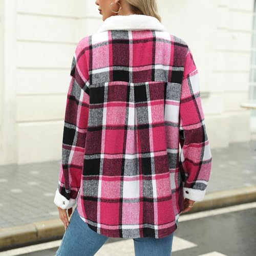 Flannel Plaid Jacket Women Fuzzy Fleece Fashion Oversized Long Sleeve Winter Coat Jackets 2025 Casual Pocket Outfits4