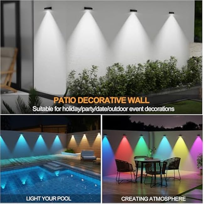 Solar Fence Lights,Fence Lights Solar Powered Waterproof IP65 Multicolor Led 12 Fixed Colors ¨ÕRGB Color Changing for Pool, Deck, Patio, Porch, Stairs, Holiday (12)