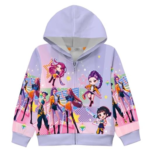 Girls Hoodies Demon Hunters Sweatshirts Fashion Cute Cartoon Graphic Rumi Mira Zoe Long Sleeve Zipper Jacket Hoodied (US, Age, 5 Years, 6 Years, Purple)