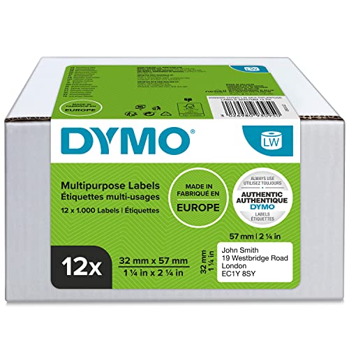 DYMO LW Etichette Autoadesive Multiuso, per Etichettatrici LabelWriter, 12 rotoli da 1.000 Etichette Facilmente Staccabili, 32 x 57 mm