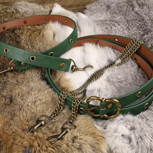Image of HiiFeuer Medieval DIY Faux Leather Metal Chain Belt, Vintage Adjustable Thin Belt For Women, Retro Skinny Belt For Dresses