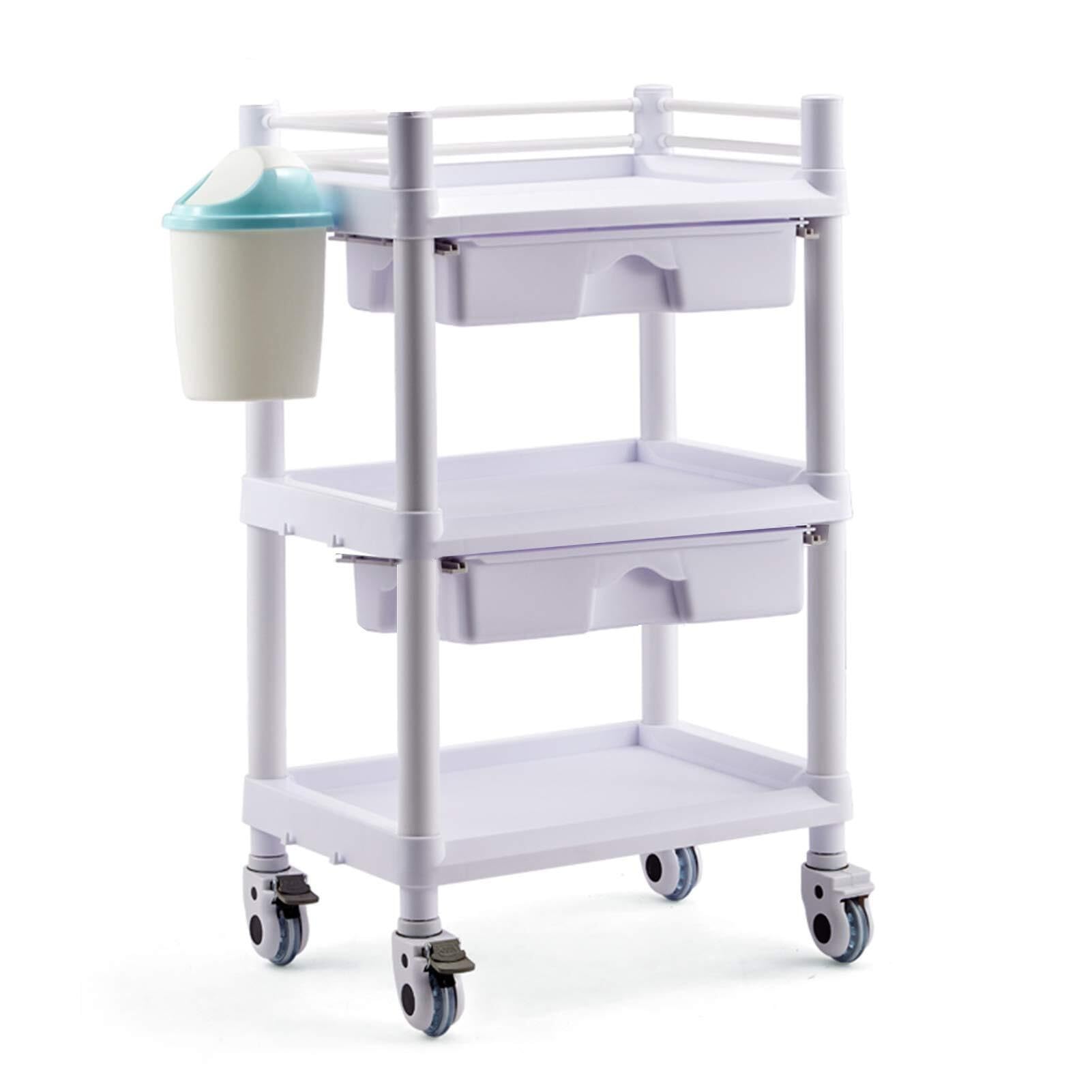 asdchZen Multifunctional Rolling Utility Cart With Drawer & Dirt Bucket, Abs Service Trolley For Beauty Salon, Bathroom, Kitchen – 100Kg Capacity, White