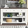LUMISOL Farmhouse Wood Console Table with Drawers Sofa Tables for Living Room with 3 Storage Drawers and 2 Shelves, Narrow Console Table with Drawers, White+ Brown Top