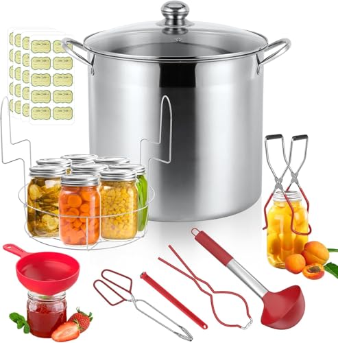 BriSunshine 21.5 QT Stainless Steel Canning Pot with Lid Rack & Canning Tools Set Canning Supplies Kit Water Bath Canner for Beginner