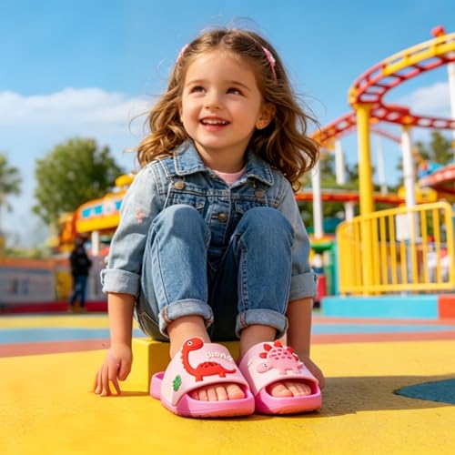 Image of MEMON Toddler Little Kids Dinosaur Beach /Pool /Shower Slides /Anti-Skid Home Bath Slippers /Cute Summer Outdoor Shoes for Girls and Boys