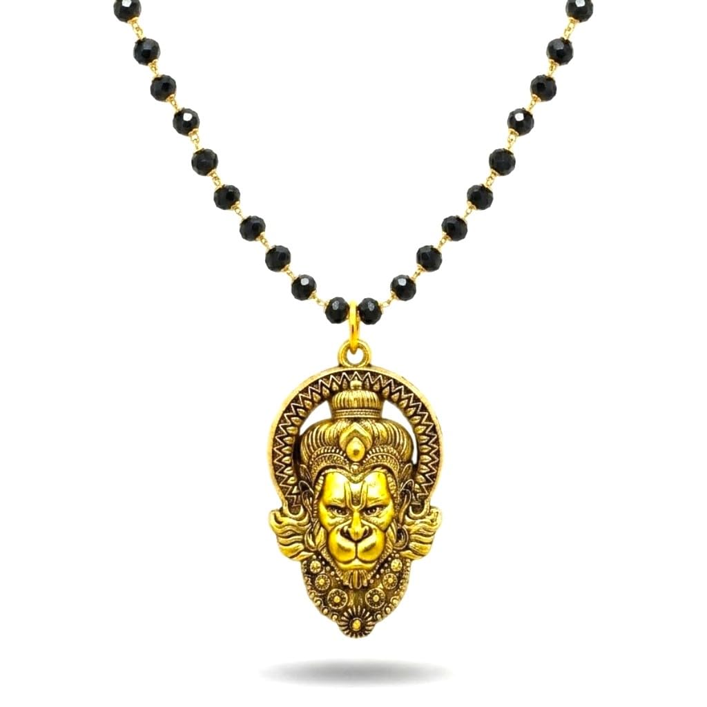 god hanuman pendant for men gold plated | bajrang bali veer hanuman locket with black beads chain | religious spiritual pendant necklace for boys | raksha bandhan gift for brother, birthday gift for men (pack of 1)