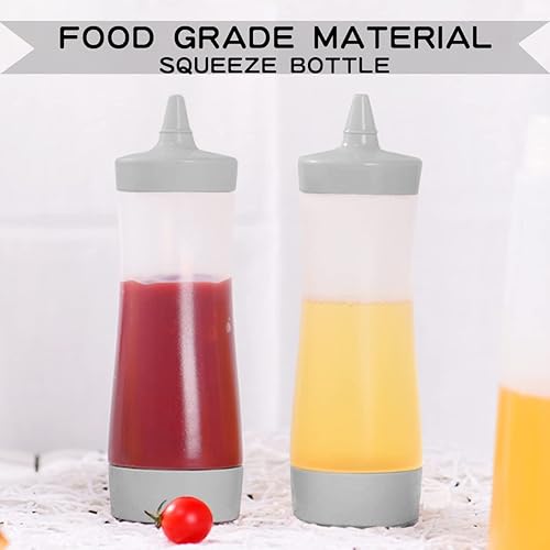 Vista 3 de DOERDO - 3 botellas de plástico para salsa, condimentos, ensaladas, aderezos, salsa de tomate, aceite de oliva, barbacoa, 12 onzas con tapa (gris)