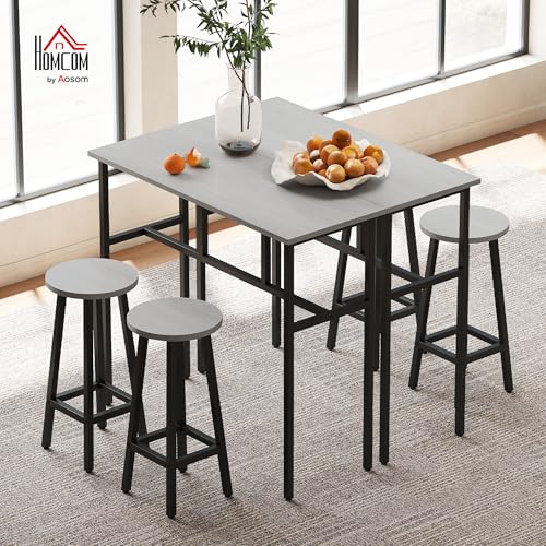 HOMCOM 6-Piece Bar Table Set, Counter Height Kitchen Dining Set with 2 High Tables & 4 Stools, Space Saving Compact Bar Furniture for Small Kitchens and Flats, Multiple Arrangements, Grey - Image 3
