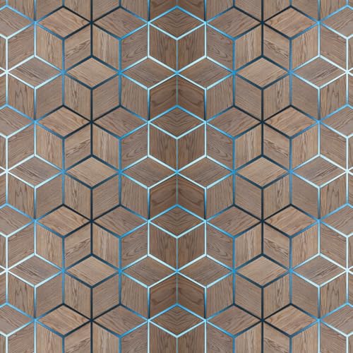 Image of DWELLSINDIA 3D Wood Geometric Pattern Self Adhesive Wallpaper Waterproof, Scratch Resistant, Laminated (244cmx41cm, Brown)