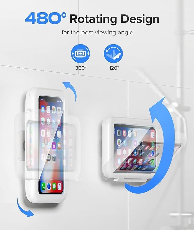 Image of GOVINDGOPAL Waterproof Shower Phone Holder, 360 Rotation Case, High Sensitivity Cover Box for Bathroom Wall Kitchen, Compatible with 6.8 inch Cell Phones HD Touch Screen Holder Rotation, (Upgraded)