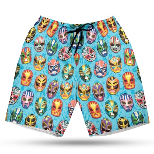 Lucha Libre Men's Swim Trunks - Wrestling Lovers Hawaiian Shorts for Men, Men's Summer Bathing Shorts Set 52