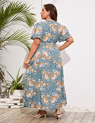 Image of ShopWonder Womens Plus Size V Neck Wrap Maxi Dress High Waist Ruffle Summer Casual Dress with Belt