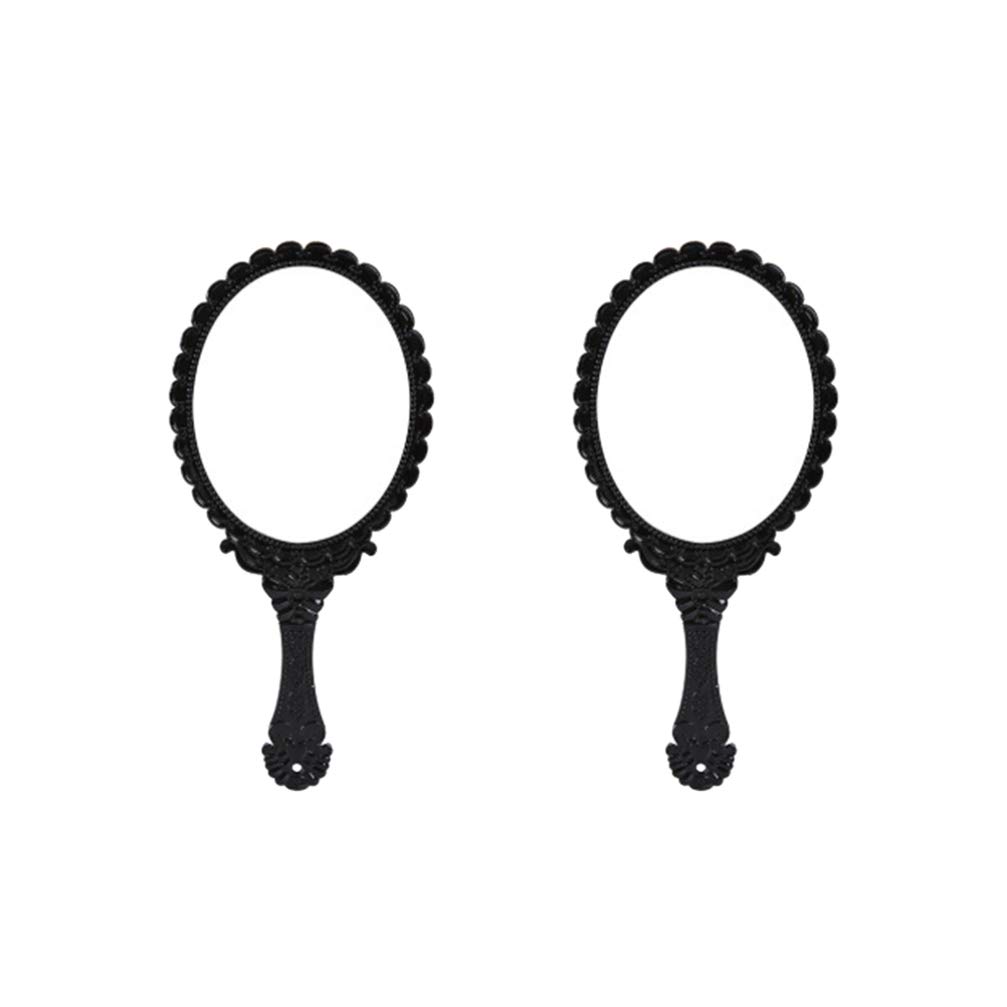Vintage Handheld Mirror Portable Cosmetic Mirror Handheld Barber Mirror for Salon Travel,2pcs(Black)