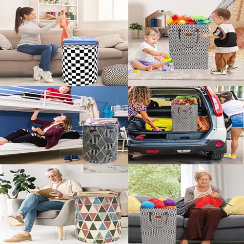 Image of Waterproof Laundry Hamper Collapsible Laundry Basket Leather Handle Laundry Bag Large Clothes Storage Toy Organization for Bathroom Bedroom Laundryroom College Dorms (Hege-002)