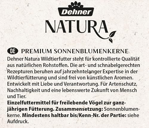 Dehner Natura Premium Wildvogelfutter, Sonnenblumenkerne, Ganzjahresfutter proteinreich / energiereich, hochwertiges Vogelfutter für Wildvögel, 2.2 kg