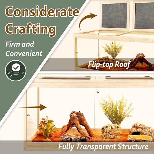 Image of PROLEE Bearded Dragon Tank,Tempered Glass Reptile Tank with Mesh Roof and Front Sliding Door,Anti-Scratch Lizard Tank,Spacious Reptile Enclosure for Snakes,Lguanas (Oak, 34Gallons，32 inchx16 inchx16 inch)