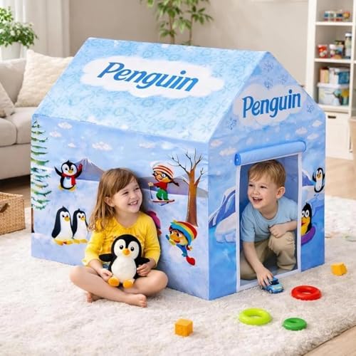 Image of Colorfull and Light Weight Children Play Tent House for 3-10 Years Old Kids Girls and Boys Light Weight and Foldable Children Toys, Indoor and Outdoor Kid Tent House (Doll) (Penguin)
