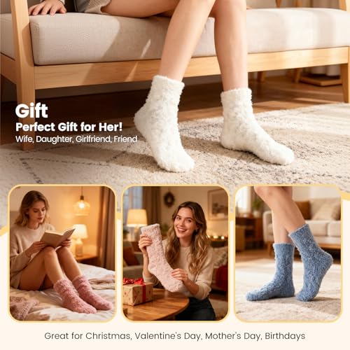 Image of Womens Fluffy Fuzzy Socks,Winter Cozy Soft Warm Socks Gifts for Womens | Soft Comfortable Warm Womens Fluffy Fuzzy Socks