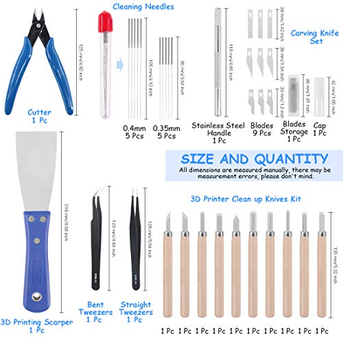Glarks 34-teiliges 3D-Drucker-Düsen-Reinigungswerkzeug-Set, inklusive 0,35 mm 0,4 mm Reinigungsnadeln, Holzschnitzwerkzeug-Set, Messerreinigungsset, Pinzette, Schaber, Drahtschneider – Bild 3