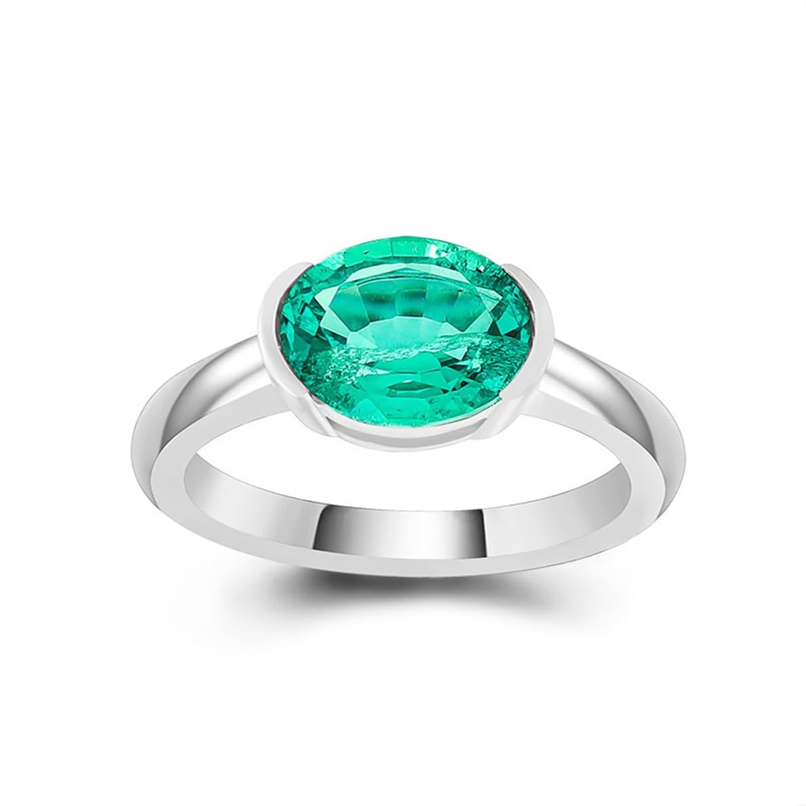 Anillos de oro de 9 quilates para mujer, alianzas de boda de oro blanco, ovaladas, creadas en laboratorio, esmeralda, moda