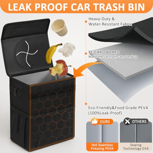 Image of Vankor 4.2 Gallons Car Trash Can with Lid, Bag Bin Hanging Waterproof Automotive Car Garbage Cans Leak Proof Vehicle Trash Can for Truck SUV,Black