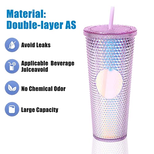 TWSOUL Studded Cup Tumbler 710ml Studded Tumbler with Lid and Straw Reusable Cold Cup for iced Coffee Double Walled Plastic Water Bottl (Dark Green) - Image 4