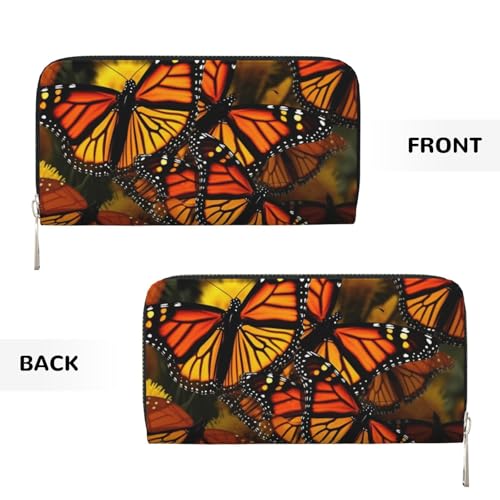 Monarch Butterflies Leather Wallet For Women Girl, Zip Around Credit Card Holder Long Pu Wallet Clutch Purse Waterproof Travel Handbag2