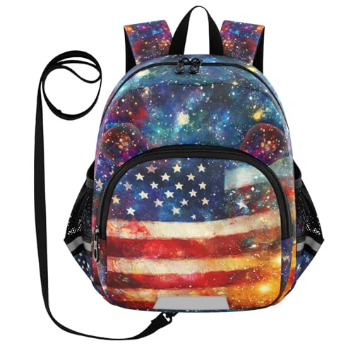 American Cosmic Flag Toddler Harness Backpack for Boys Girls 3-6 Years Kids Backpack with Anti Lost Safety Leash Baby Harness Bookbag for Travel Walking Preschool