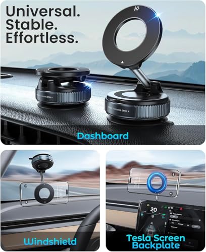 Image of HOLD UP Vacuum Magnetic Suction Cup Phone Mount for Magsafe, 360 Adjustable Magnetic Holder, Pocket Size Foldable Portable Cell Phone Holders for Your Car for All Smartphones & All Car Models