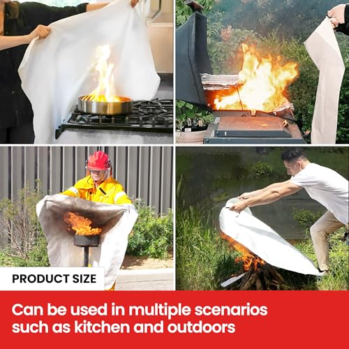 Image of Fire Blanket 2 Pack 40 inchx40 inch - CE Certified Fiberglass, Heat Resistant to 1076F - No-Mess Fire Suppression for Kitchen, Grill, Car, Camping & Home Safety