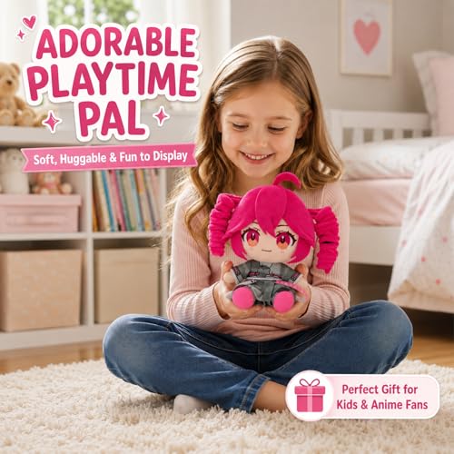 Image of 8 Inch Red 3D Drill Twin Tail Ponytail Collectible Anime Character Kasane Teto Plush Collectible Pink-Green Costume Cute Pillow