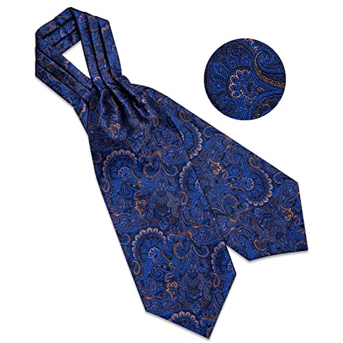 Image of DiBanGu 3PCS Ascot Ties for Men Wedding Jacquard Woven Silk Ascot Cravat for Men Cravat Tie and Pocket Square Set